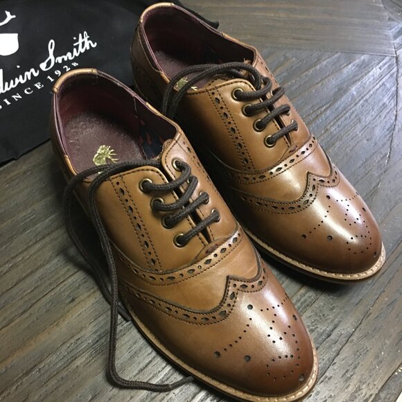 NWT Genuine Leather Cognac Oxford Wingtip Brogues - Picture 1 of 16